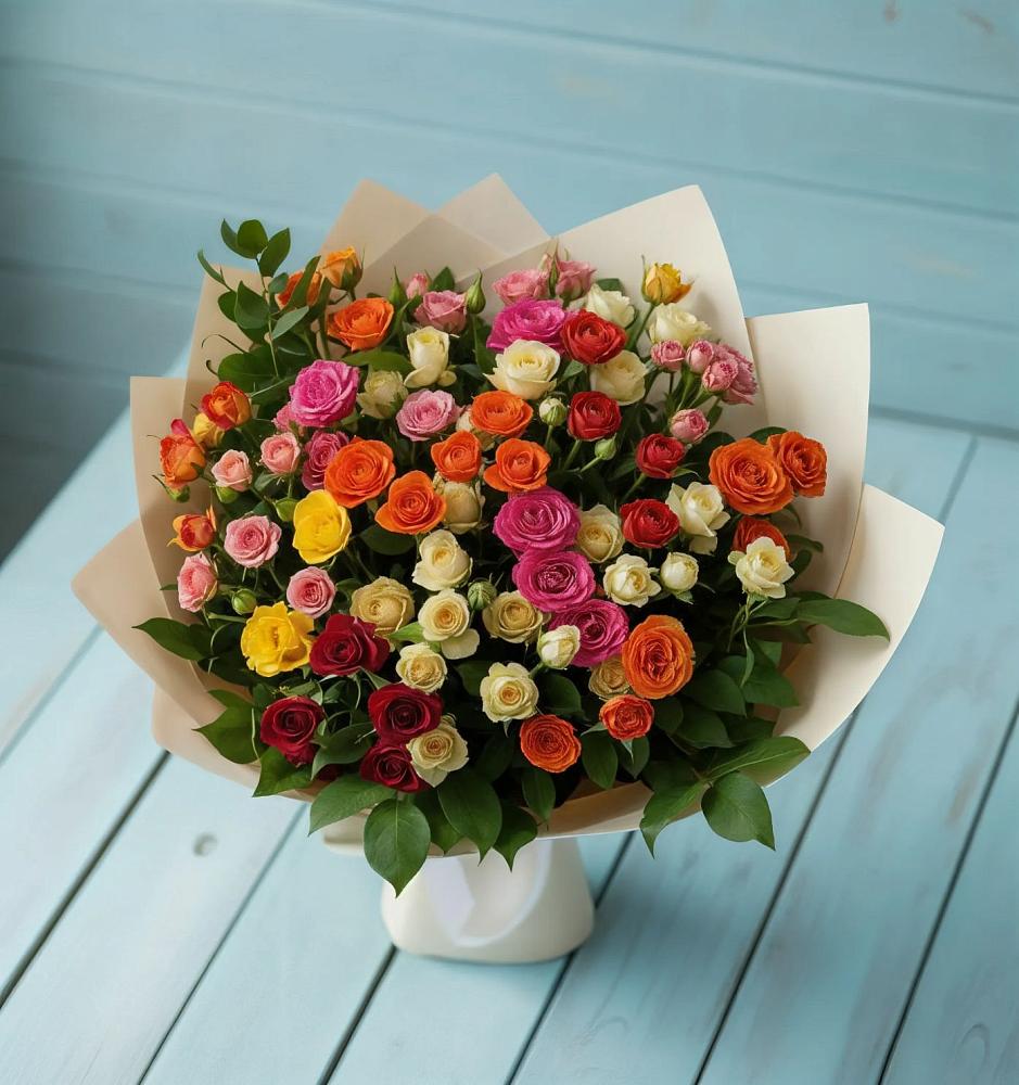 Букет Микс из разноцветных кустовых роз в Новохоперске