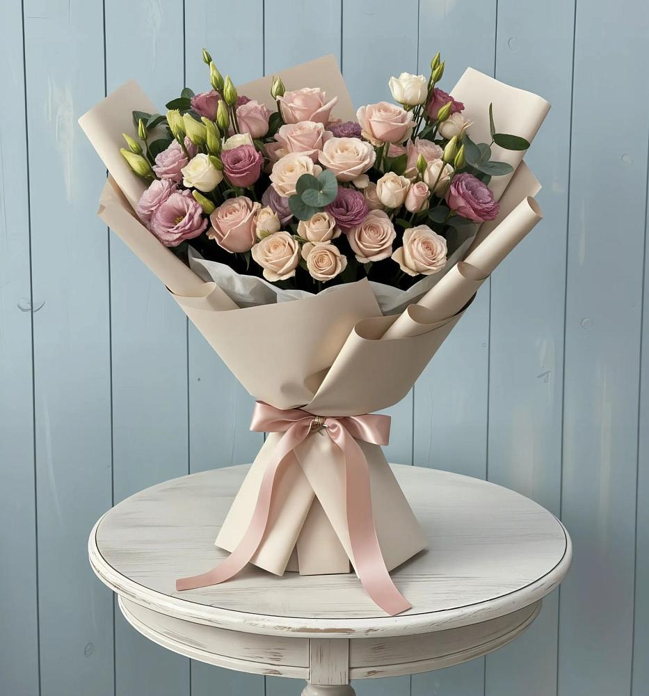 Букет цветов из: Розы и Лизиантусы в Новохоперске